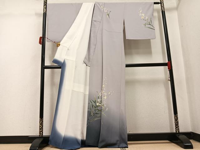 平和屋着物●十日町友禅 女流作家 遠田藤舟 訪問着 草花文 暈し染め 丹後ちりめん 反端付き 正絹 逸品 AABJ3897ph