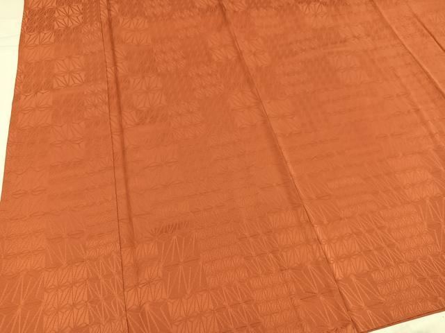 平和屋着物●上質な色無地 麻の葉地紋 赤茶色 正絹 逸品 AABJ3899ph