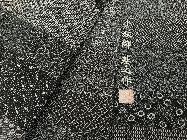 平和屋着物●小紋師 基之作 江戸小紋 百柄 鬼しぼ縮緬 正絹 逸品 AABJ3900ph