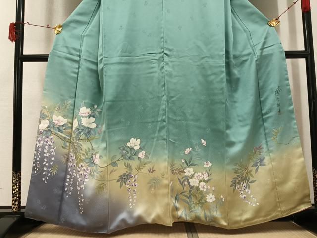 平和屋着物●二代目清次郎 手描き 訪問着 草花文 暈し染め 正絹 逸品 AABJ3901ph