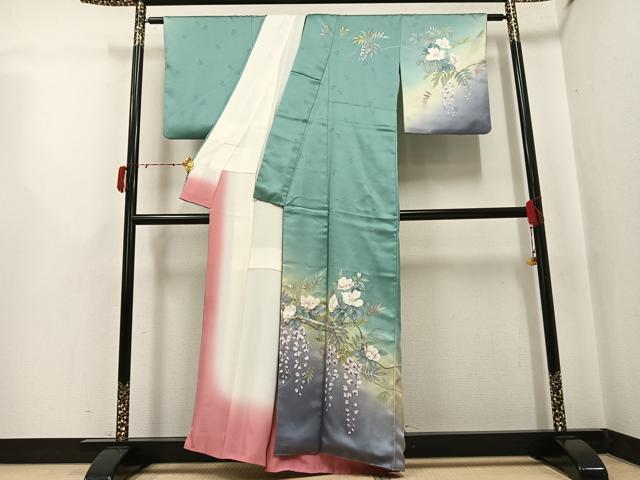 平和屋着物●二代目清次郎 手描き 訪問着 草花文 暈し染め 正絹 逸品 AABJ3901ph