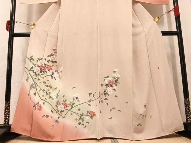 平和屋着物●訪問着 友禅 作家物 枝花文 暈し染め 正絹 逸品 AABJ3909ph