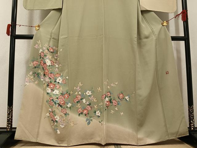 平和屋着物●訪問着 友禅 作家物 枝花文 暈し染め 正絹 逸品 AABJ3910ph
