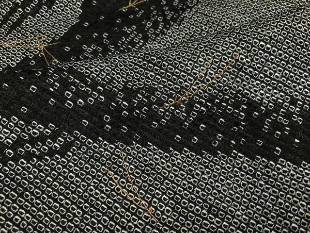 平和屋着物●訪問着 絞り 刺繍 松葉流水文 黒地 金糸 正絹 逸品 未使用 AABJ3911ph
