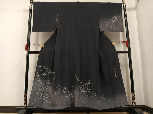 平和屋着物●染色作家 草野一騎 訪問着 松葉 暈し染め 金彩 正絹 逸品 AABJ3914ph