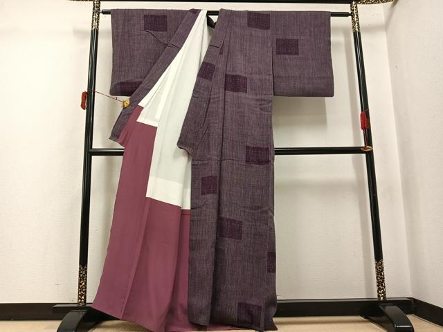 平和屋着物●結城ちぢみ 色紙文 正絹 逸品 AABJ3915ph