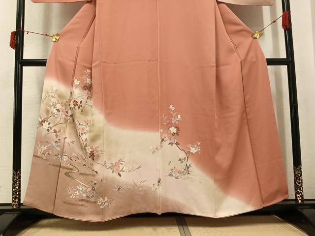 平和屋着物●訪問着 枝花文 暈し染め 金彩 正絹 逸品 AABJ3922ph