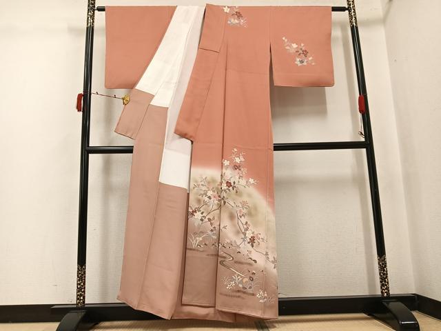 平和屋着物●訪問着 枝花文 暈し染め 金彩 正絹 逸品 AABJ3922ph