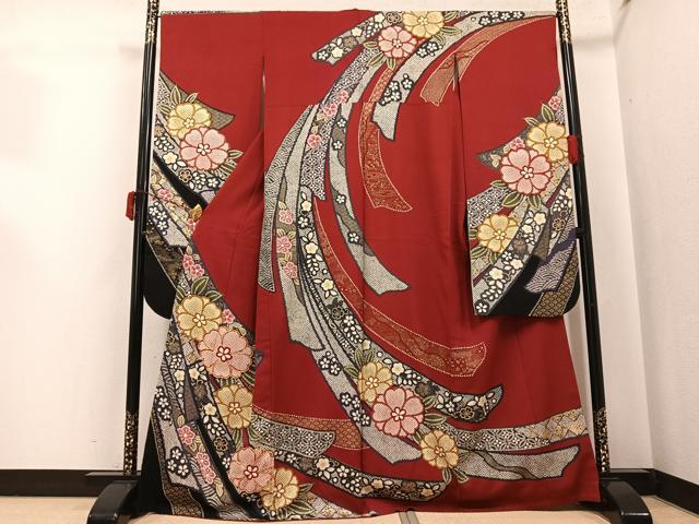 平和屋着物●豪華振袖 駒刺繍 舞花文 金彩 正絹 逸品 AABJ3930ph