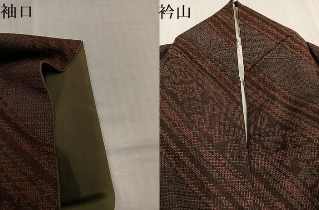 平和屋着物●訪問着 結城紬 刺繍 斜縞 正絹 逸品 AABJ3934ph