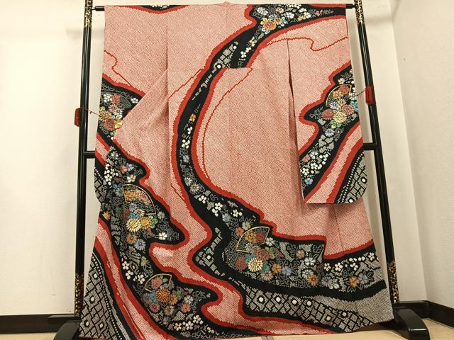 平和屋着物●豪華振袖 駒刺繍 絞り 地紙花文 金彩 正絹 逸品 AABJ3937ph