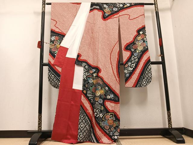 平和屋着物●豪華振袖 駒刺繍 絞り 地紙花文 金彩 正絹 逸品 AABJ3937ph