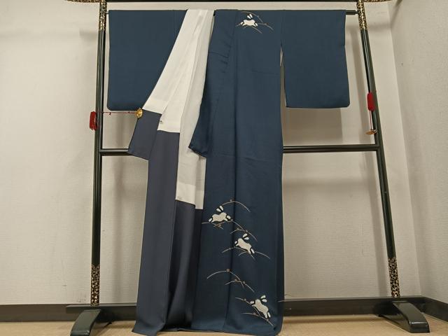 平和屋着物●訪問着 絞り 露芝兎文 金彩 正絹 逸品 AABJ3938ph