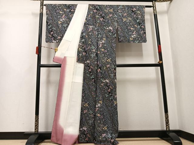 平和屋着物●上質な小紋 絞り 地紙花文 金彩 正絹 逸品 未使用 AABJ3943ph