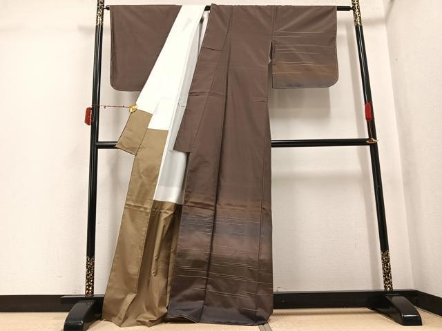 平和屋着物●紬 訪問着 作家物 霞文 正絹 逸品 未使用 AABJ3946ph