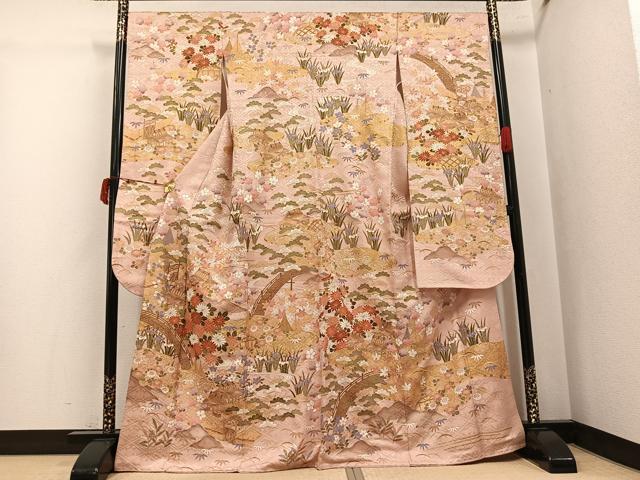平和屋着物●豪華振袖 風景草花文 金彩 正絹 逸品 AABJ3947ph