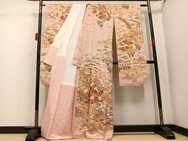 平和屋着物●豪華振袖 風景草花文 金彩 正絹 逸品 AABJ3947ph
