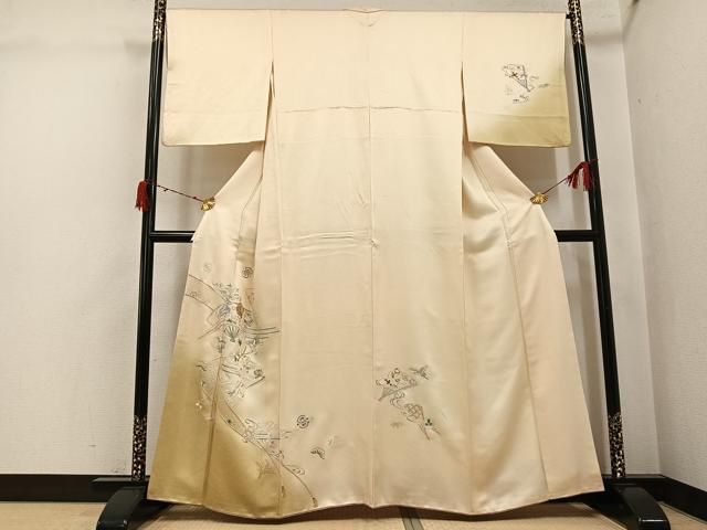 平和屋着物●訪問着 中国三大刺繍 スワトウ刺繍 汕頭刺繍 総刺繍 飛鶴扇面花宝尽くし 正絹 逸品 AABJ3948ph