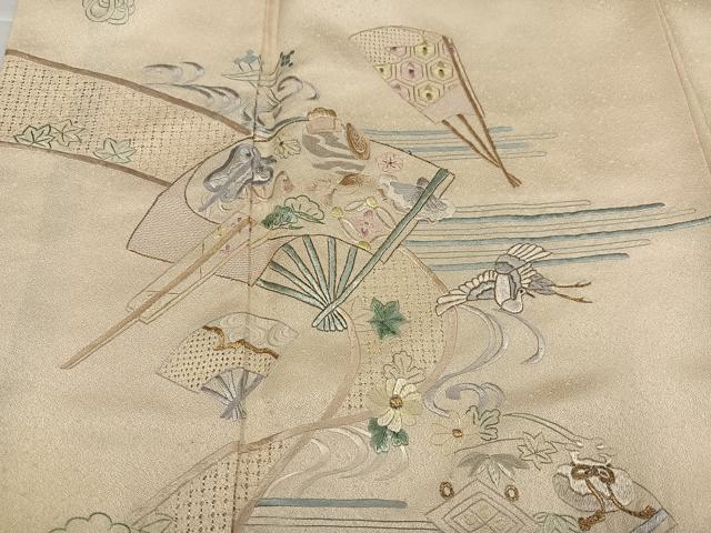 平和屋着物●訪問着 中国三大刺繍 スワトウ刺繍 汕頭刺繍 総刺繍 飛鶴扇面花宝尽くし 正絹 逸品 AABJ3948ph