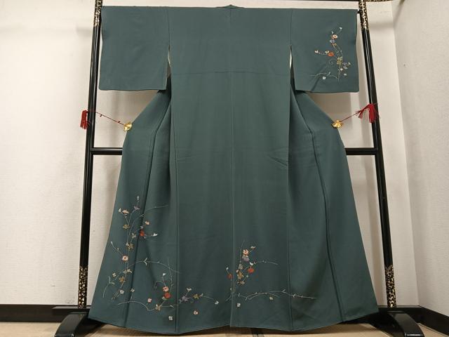 平和屋着物●訪問着 総刺繍 草花文 金糸 正絹 逸品 AABJ3949ph
