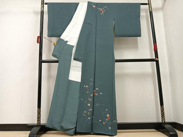 平和屋着物●訪問着 総刺繍 草花文 金糸 正絹 逸品 AABJ3949ph