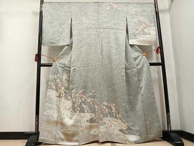 平和屋着物●訪問着 刺繍 枝梅文 たたき染 金彩 正絹 逸品 AABJ3956ph