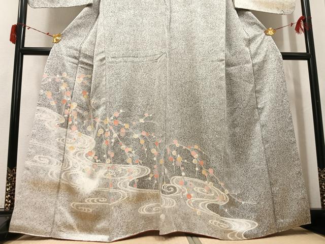 平和屋着物●訪問着 刺繍 枝梅文 たたき染 金彩 正絹 逸品 AABJ3956ph