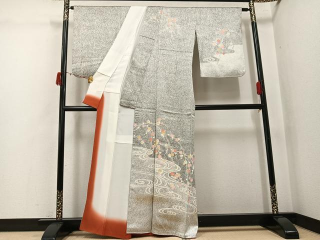 平和屋着物●訪問着 刺繍 枝梅文 たたき染 金彩 正絹 逸品 AABJ3956ph