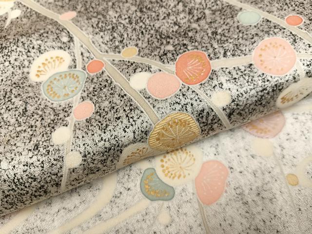 平和屋着物●訪問着 刺繍 枝梅文 たたき染 金彩 正絹 逸品 AABJ3956ph