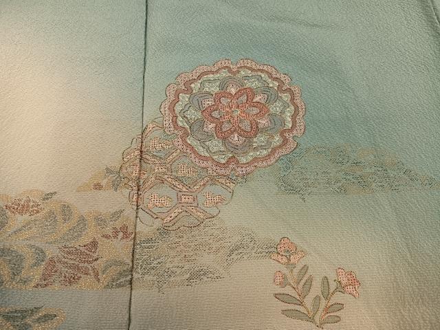 平和屋着物●訪問着 駒刺繍 中国三大刺繍 スワトウ刺繍 汕頭刺繍 雪輪草花文 暈し染め 金糸 正絹 逸品 AABJ3968ph