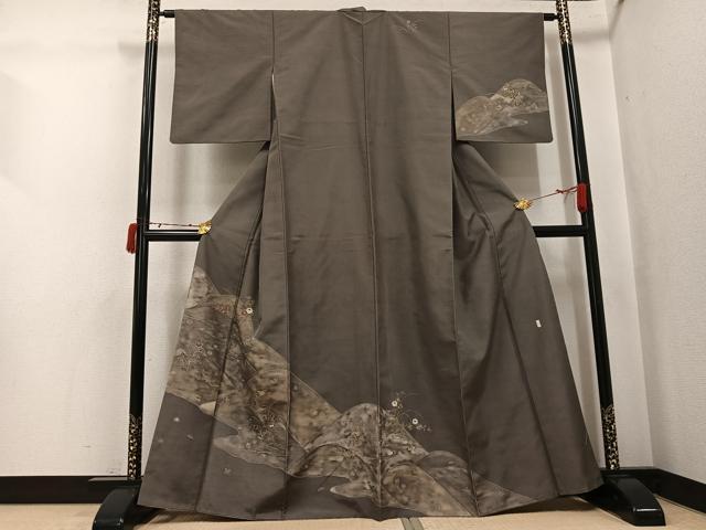平和屋着物●訪問着 作家物 紬地 草花文 金彩 銀座おゝぎ屋扱い 正絹 逸品 AABJ3969ph