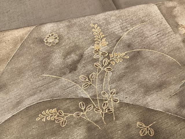 平和屋着物●訪問着 作家物 紬地 草花文 金彩 銀座おゝぎ屋扱い 正絹 逸品 AABJ3969ph