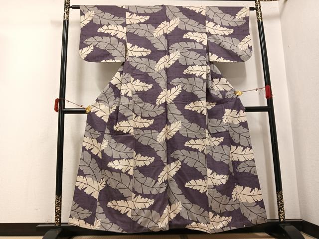 平和屋着物●上質な小紋 生紬 葉尽くし 正絹 逸品 AABJ3971ph
