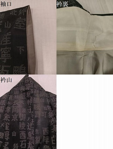 平和屋着物●上質な紬 文字文 黒地 正絹 逸品 AABJ3973ph