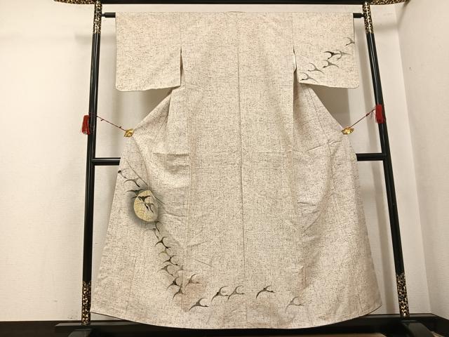平和屋着物●訪問着 ぜんまい紬 飛鶴満月 正絹 逸品 AABJ3974ph