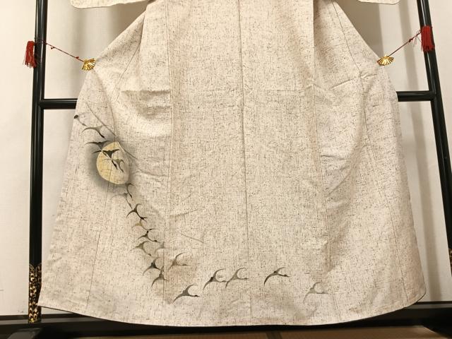 平和屋着物●訪問着 ぜんまい紬 飛鶴満月 正絹 逸品 AABJ3974ph