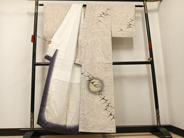 平和屋着物●訪問着 ぜんまい紬 飛鶴満月 正絹 逸品 AABJ3974ph