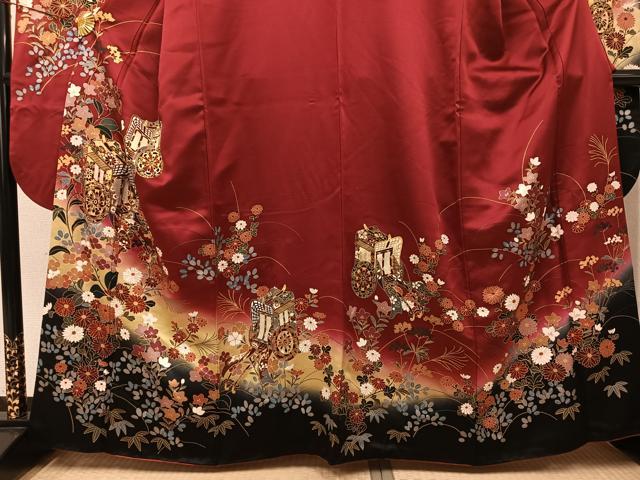 平和屋着物●豪華振袖 御所車花文 暈し染め 金彩 正絹 逸品 AABJ3977ph