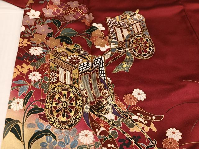 平和屋着物●豪華振袖 御所車花文 暈し染め 金彩 正絹 逸品 AABJ3977ph