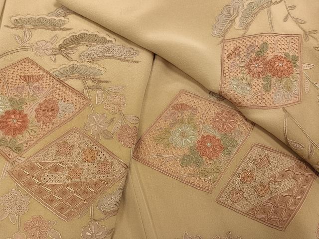 平和屋着物●訪問着 総刺繍 中国三大刺繍 汕頭刺繍 スワトウ刺繍 草花文 暈し染め 正絹 逸品 AABJ3984ph