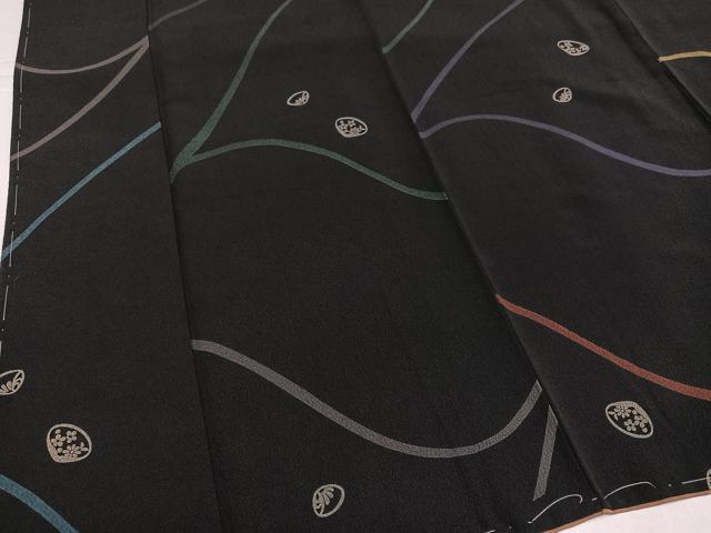 平和屋着物●上質な小紋 貝合わせ花文 黒地 正絹 逸品 未使用 AABJ3986ph