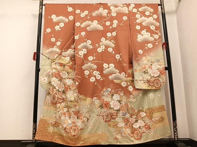 平和屋着物●豪華振袖 駒刺繍 花車文 金彩 正絹 逸品 AABJ3988ph