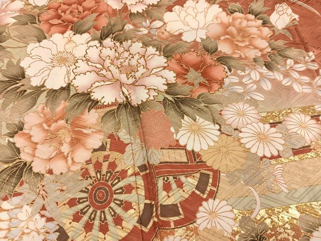 平和屋着物●豪華振袖 駒刺繍 花車文 金彩 正絹 逸品 AABJ3988ph