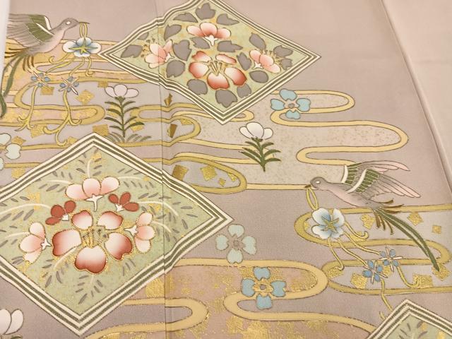 平和屋着物●京友禅作家 米沢新之助 色留袖 駒刺繍 エ霞花鳥菱文 花喰い鳥 金彩 正絹 逸品 未使用 AABJ3996ph