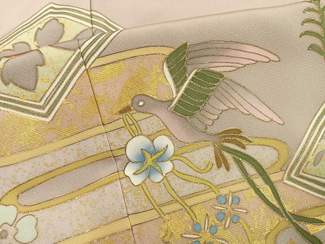 平和屋着物●京友禅作家 米沢新之助 色留袖 駒刺繍 エ霞花鳥菱文 花喰い鳥 金彩 正絹 逸品 未使用 AABJ3996ph