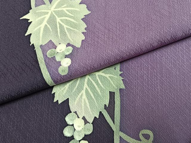 平和屋着物●上質な小紋 葡萄蔦の葉文 銀彩 ロング丈 正絹 逸品 AABJ4007fy