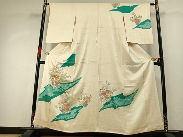 平和屋着物●訪問着 駒刺繍 絞り 草花文 金彩 高島屋扱い 正絹 逸品 AABJ4018fy