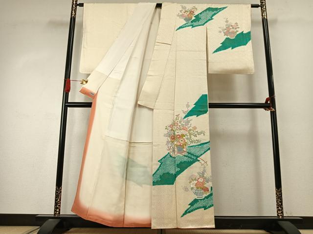 平和屋着物●訪問着 駒刺繍 絞り 草花文 金彩 高島屋扱い 正絹 逸品 AABJ4018fy