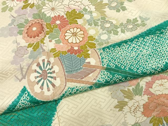 平和屋着物●訪問着 駒刺繍 絞り 草花文 金彩 高島屋扱い 正絹 逸品 AABJ4018fy