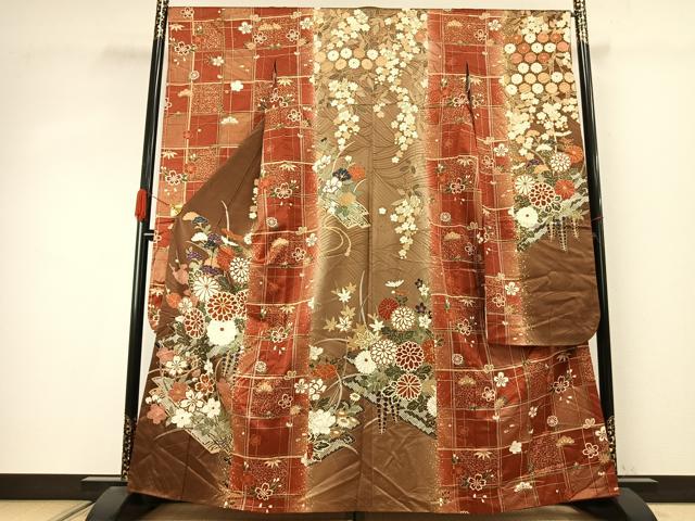 平和屋着物●豪華振袖 駒刺繍 草花文 金彩 正絹 逸品 AABJ4022fy